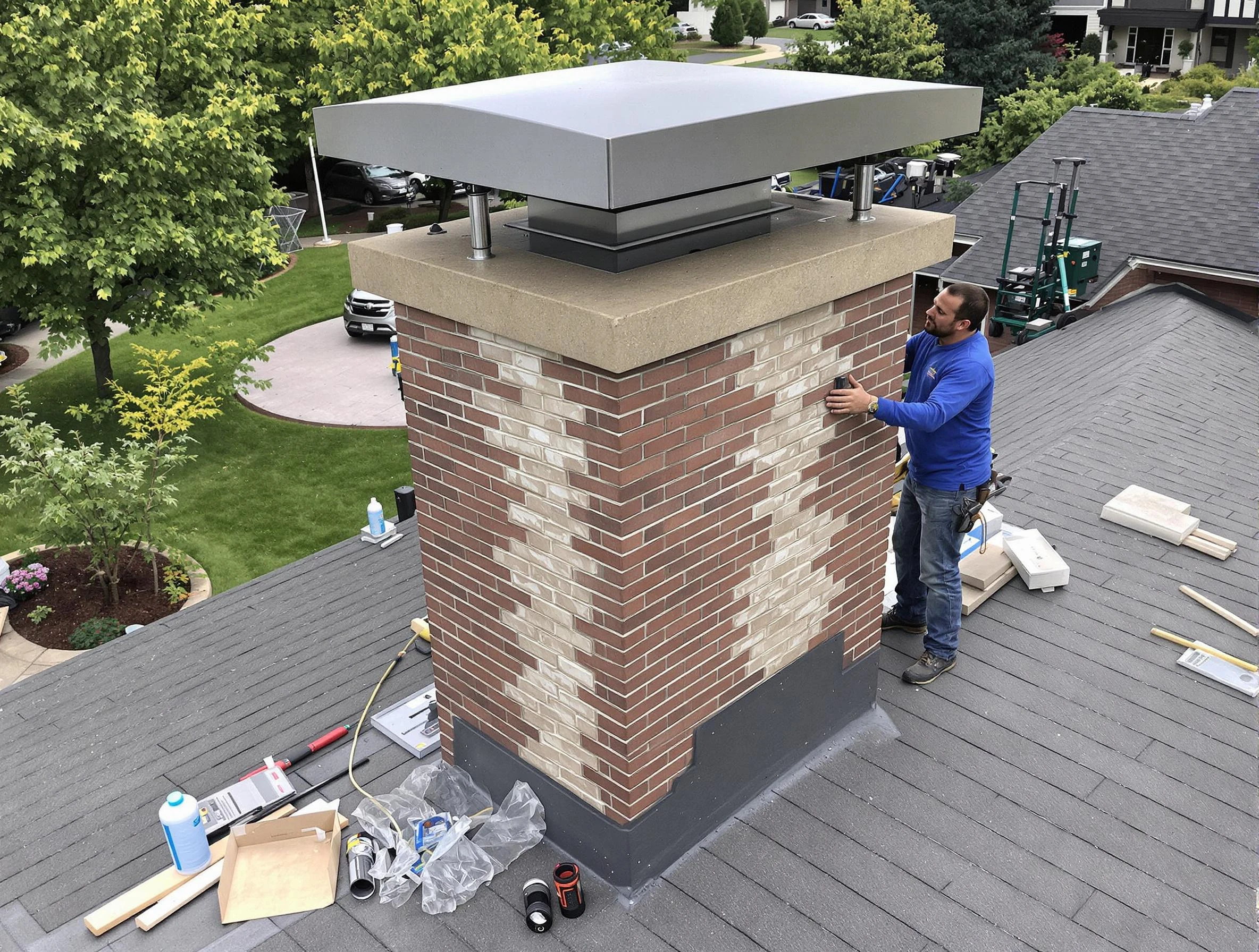 Park City Chimney Sweep team working on a custom chimney remodel in Park City, UT